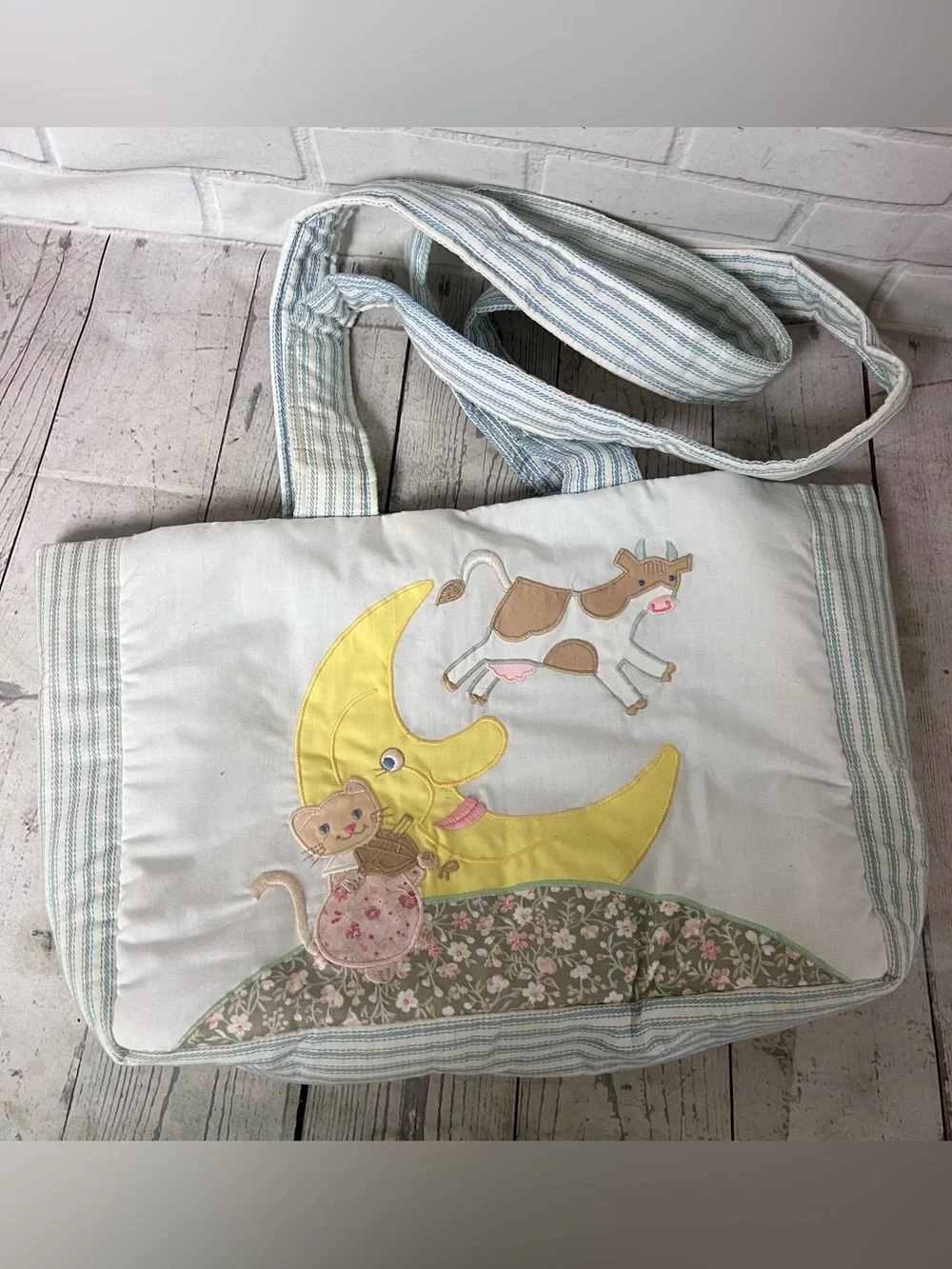 Vtg House of Hatten Diaper Bag Quilted Tote Hey Diddle Diddle Nursery Like New